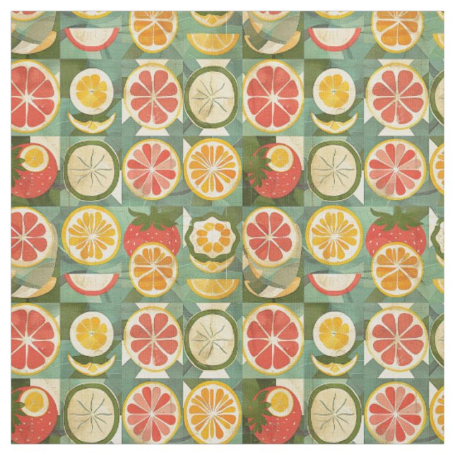 Retro Orange, Grapefruit & Strawberry Fabric (Swatch)