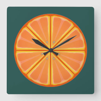 Retro Orange Graphic On Olive Square Wall Clock