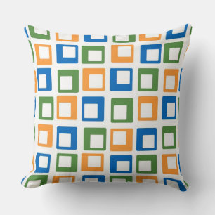 Retro Orange Green Blue Squares Pattern Cushion