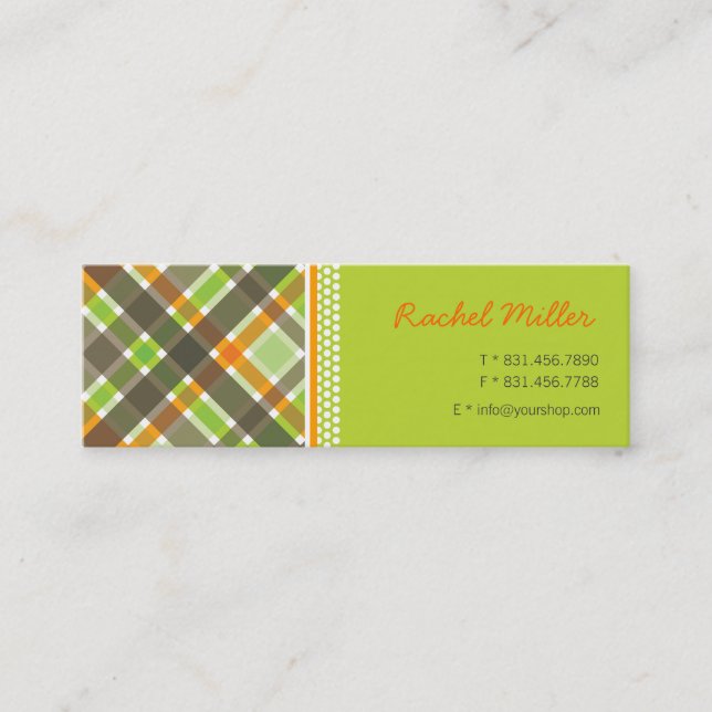 Retro Orange Green Chic Plaid Pattern Profile Card (Front)