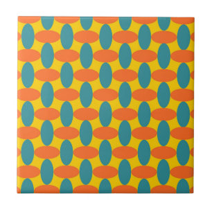 Retro Orange Green Oval Geometric Pattern Ceramic Tile