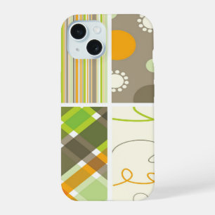 Retro Orange Green Plaid Pattern Dots Scribbles iPhone 15 Case