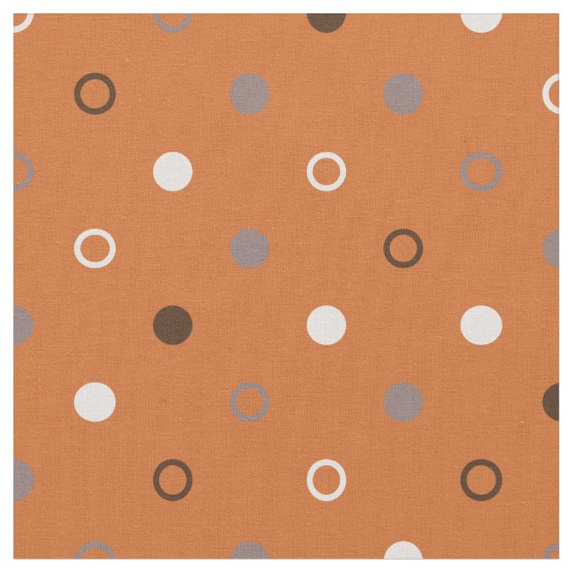 Retro orange grey polka dots geometric pattern fabric (Close Up)