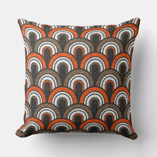 Retro Orange Grey White Fifties Pattern Cushion