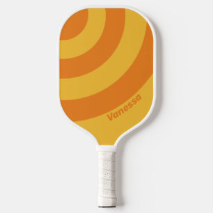 Retro Orange Groove Circle Strip with Name Pickleball Paddle