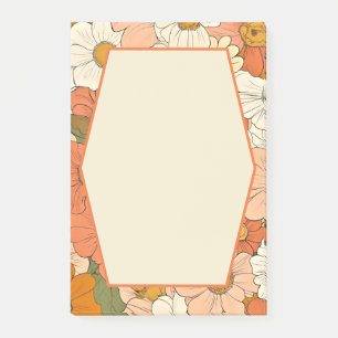 Retro Orange Groove Floral 4x6 Post-It Notes