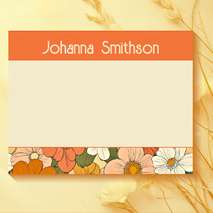 Retro Orange Groove Floral Large Notepad