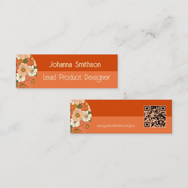Retro Orange Groove Floral Mini Calling Card (Front/Back)