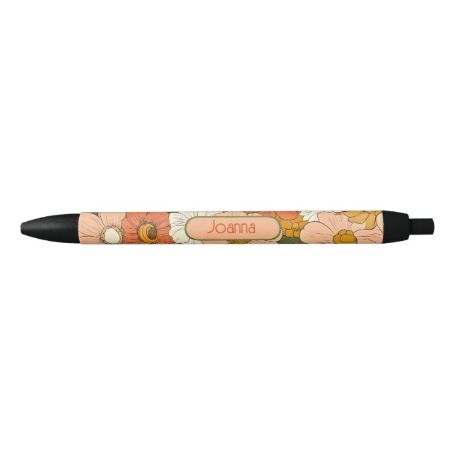 Retro Orange Groove Floral Personalizable Pen (Front)