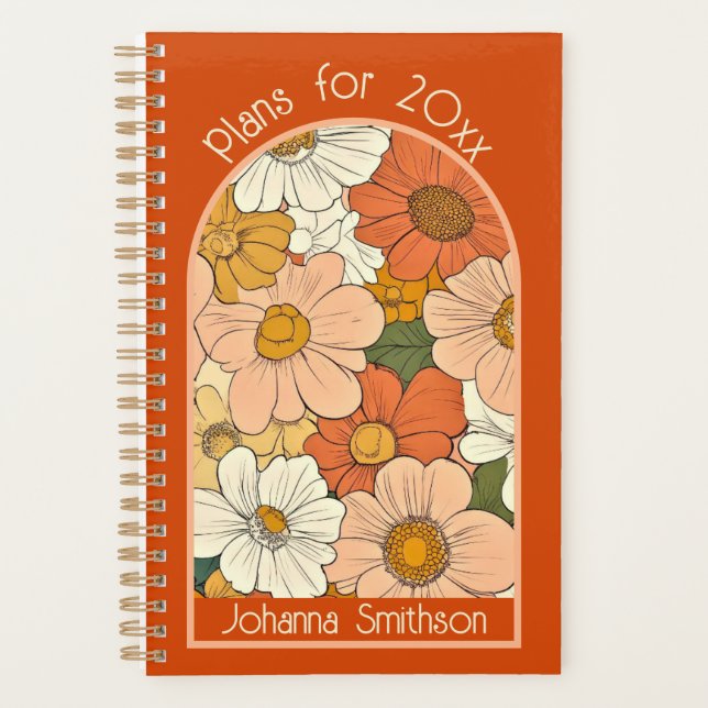 Retro Orange Groove Floral Small Planner (Front)