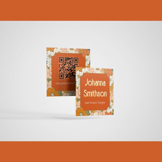 Retro Orange Groove Floral Square Calling Card (Creator Uploaded)