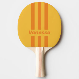 Retro Orange Groove Three Pin Stripes with Name Ping Pong Paddle