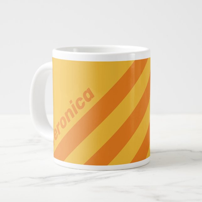 Retro Orange Groove Three Stripes with Name Large Coffee Mug (Front Left)