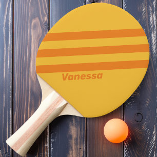 Retro Orange Groove Three Stripes with Name Ping Pong Paddle