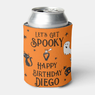 Retro Orange Halloween Birthday "Let's Get spooky" Can Cooler