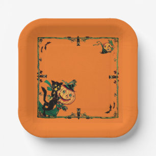 Retro Orange Halloween Paper Plate