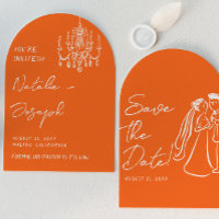 Retro Orange Hand Drawn Summer Arched Wedding