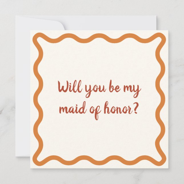 Retro Orange Maid of Honour Proposal Wavy Border Invitation (Front)