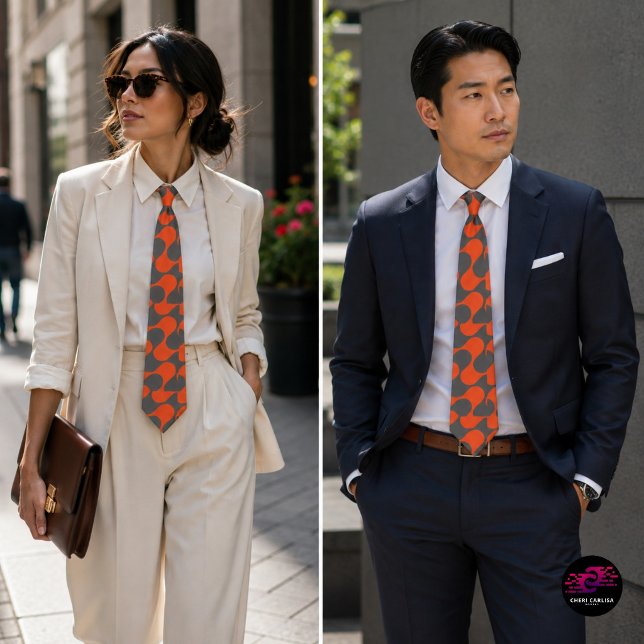 Retro Orange Mod Wave Pattern Tie (One tie. Two ways to own it. 🧡)