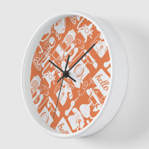 Retro Orange or Any Colour Telephone Pattern Clock