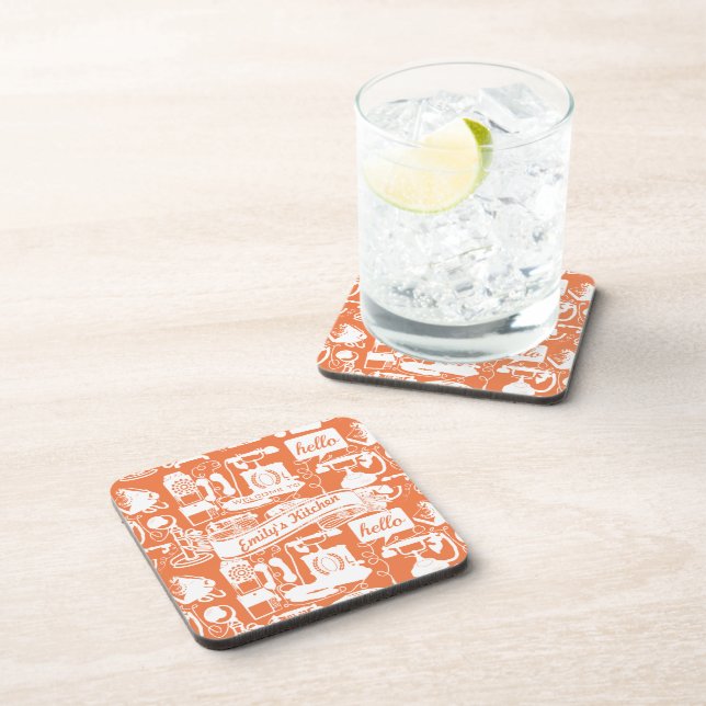 Retro Orange or Any Colour Telephone Pattern Coaster (Right Side)