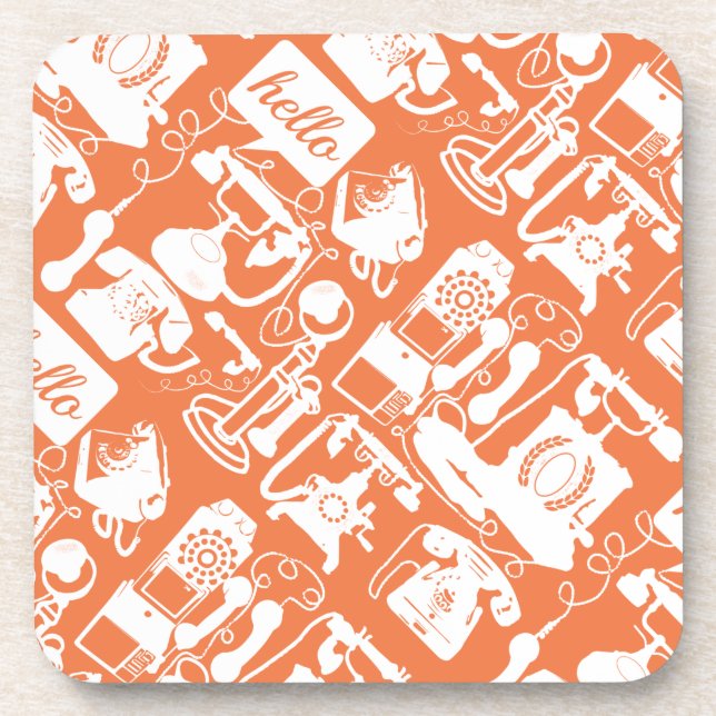 Retro Orange or Any Colour Telephone Pattern Coaster (Front)