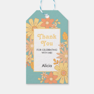 Retro Orange Peach Flora Groovy Thank You Gift Tags