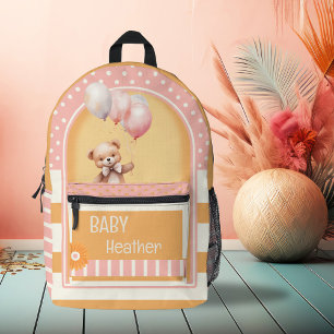 Retro Orange Pink Bear Baby Printed Backpack