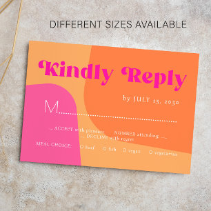 Retro orange pink bold typography wedding RSVP Card