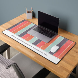 Retro Orange Pink Green Grey Stripes Custom Text Desk Mat