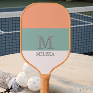 Retro Orange Pink Green Stripes Monogrammed Name Pickleball Paddle