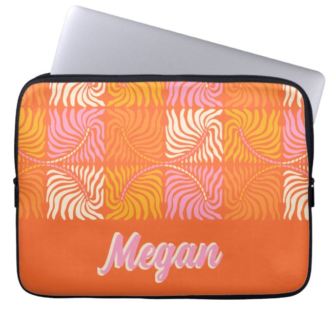 Retro Orange Pink Groovy Psychedelic Personalised  Laptop Sleeve (Front)