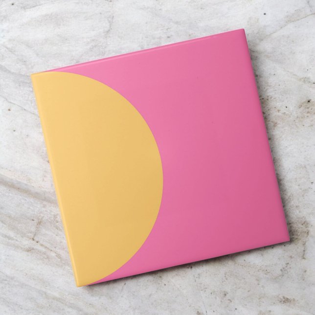 Retro Orange Pink Half Circle Mid Century Modern   Ceramic Tile (Creator Uploaded)