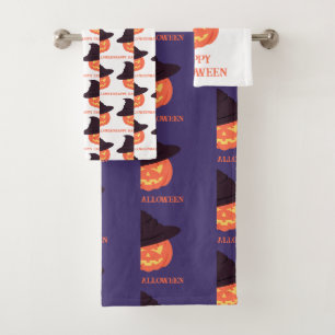 Retro Orange Pumpkin Happy Halloween Bath Towel Set