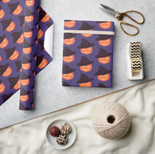 Retro Orange Pumpkin Happy Halloween Wrapping Paper