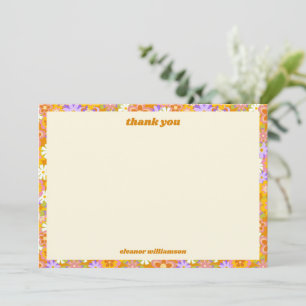 Retro Orange Purple Floral Custom Bridal Shower Thank You Card