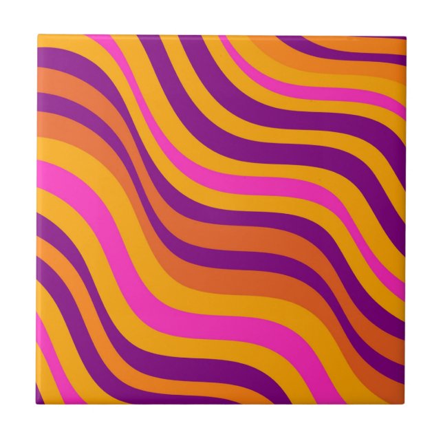 Retro Orange Purple Wavy Stripe Modern Abstract  Ceramic Tile (Front)