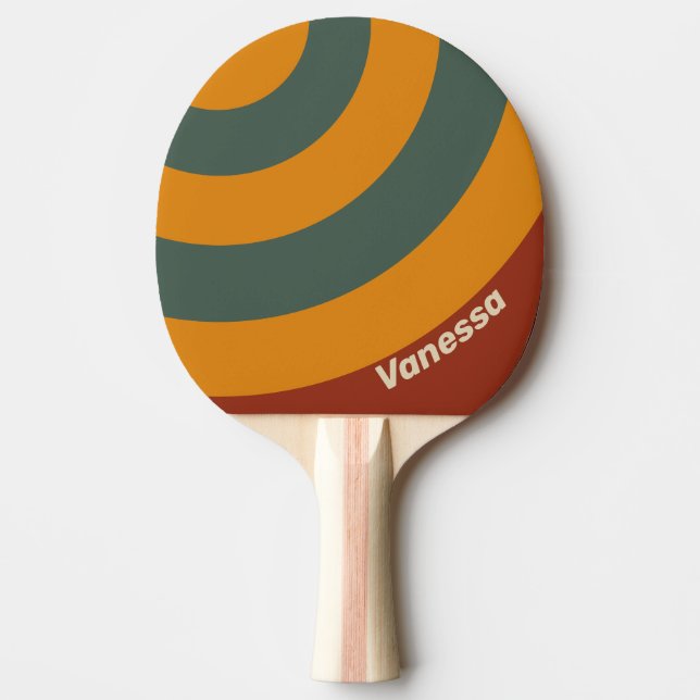 Retro Orange Rust Circle Stripe with Name Ping Pong Paddle (Front)