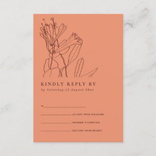 RETRO ORANGE RUST LINE DRAWING FLORAL WEDDING RSVP ENCLOSURE CARD