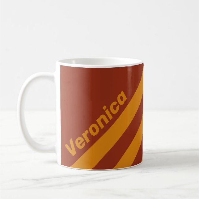 Retro Orange Rust Three Stripes with Name Coffee Mug (Left)