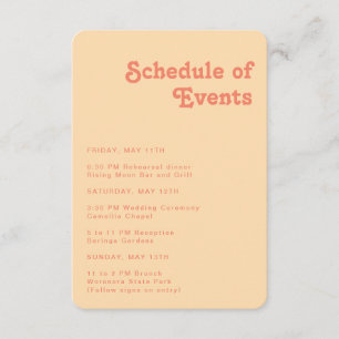Retro Orange Schedule of Events Rounded Edges Enclosure Card