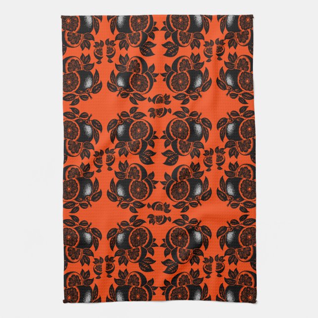 Retro Orange Slice Pattern Tea Towel (Vertical)
