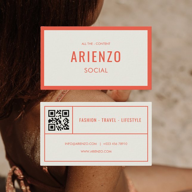 Retro Orange Social Media QR Code Business Card (Creator Uploaded)