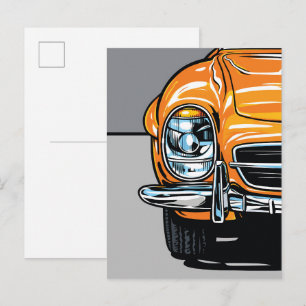 Retro Orange Sports Car Front Pop Art Illustration Postcard