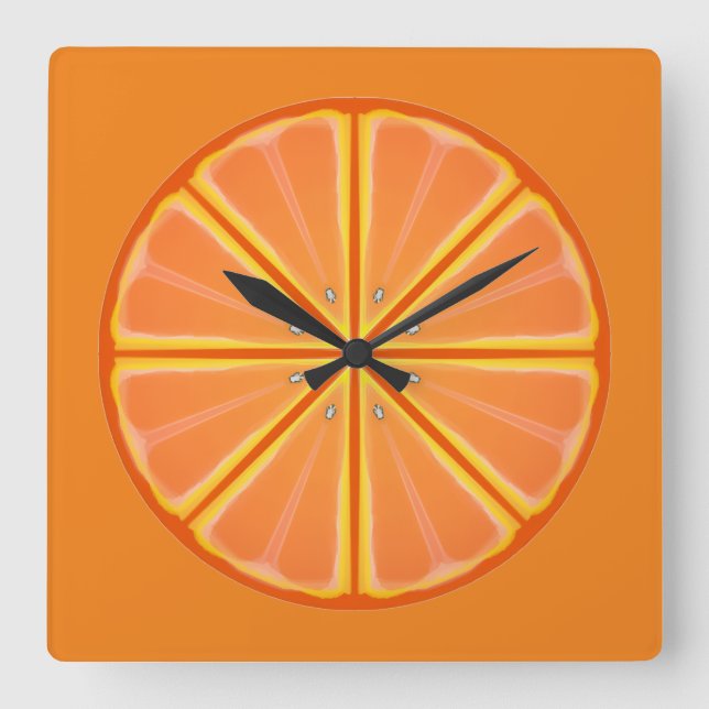 Retro Orange Square Wall Clock (Front)