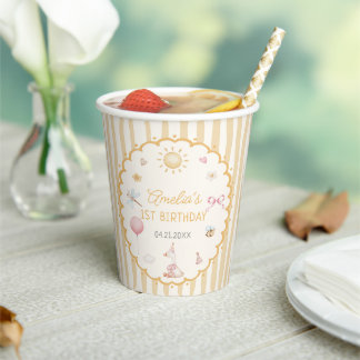 Retro Orange Striped Silly Goose Birthday Paper Cups
