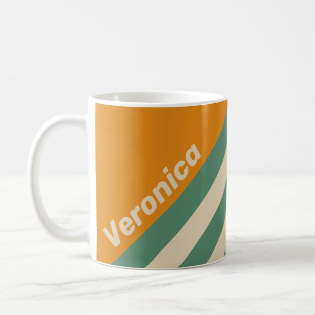 Retro Orange Stripes with Name Coffee Mug (Left)