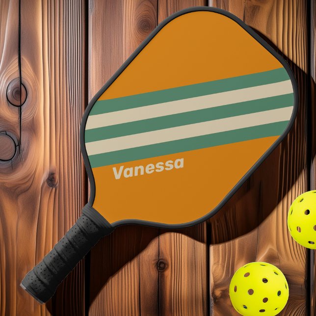 Retro Orange Stripes with Name Pickleball Paddle (Creator Uploaded)