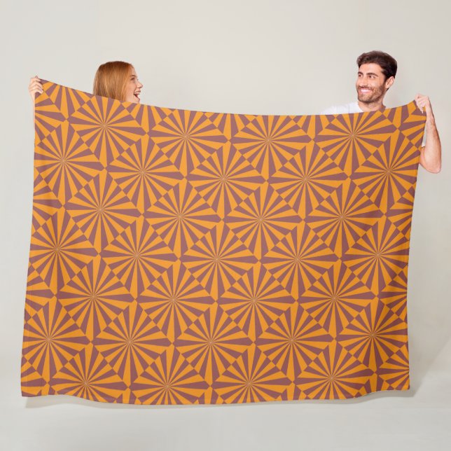 Retro Orange Sunburst Pattern Fleece Blanket (In Situ)