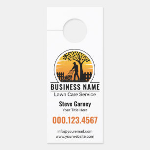 Retro Orange Sunset Gardener Lawn Care Service Door Hanger